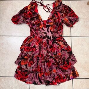 Adelyn Rae‎ Khalia Velvet Burnout Tiered Dress Ruffle Size S Mini